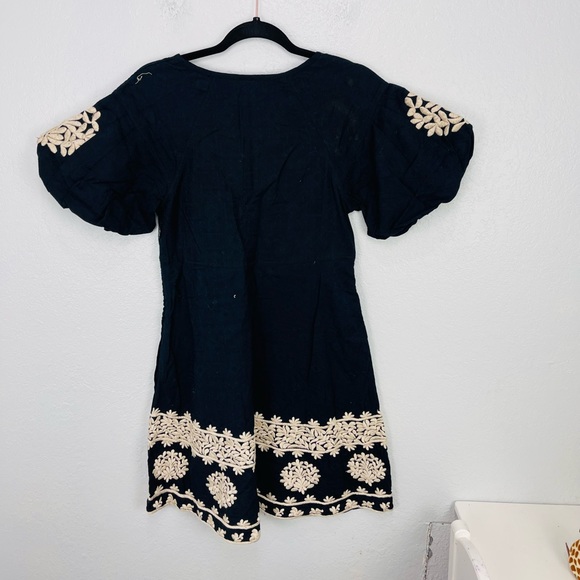 Anthropologie Orla Embroidered Motif Black Bubble sleeves Mini Dress - Picture 6 of 6